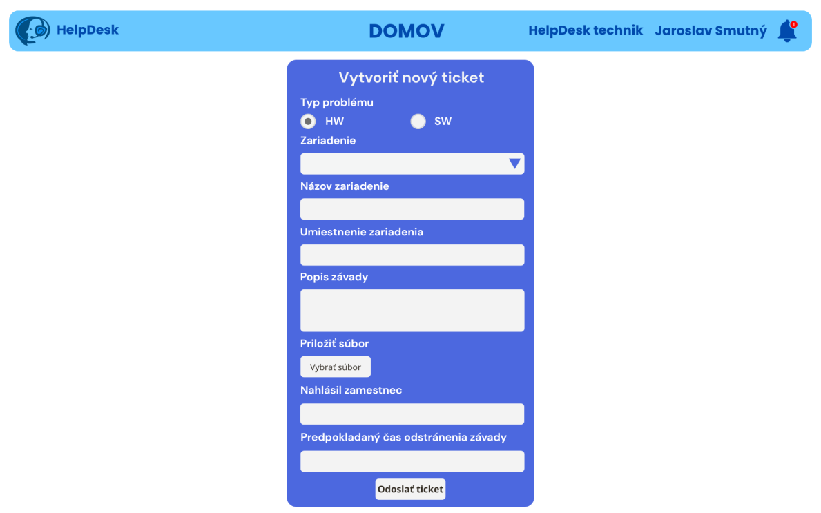 Nový ticket – používateľ