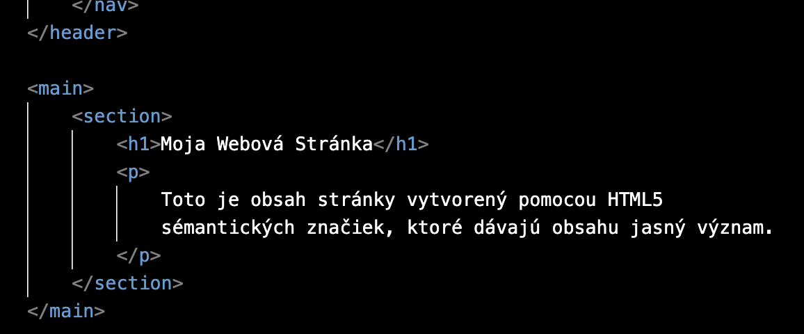 Ukážka HTML s použitými semantickými značkami